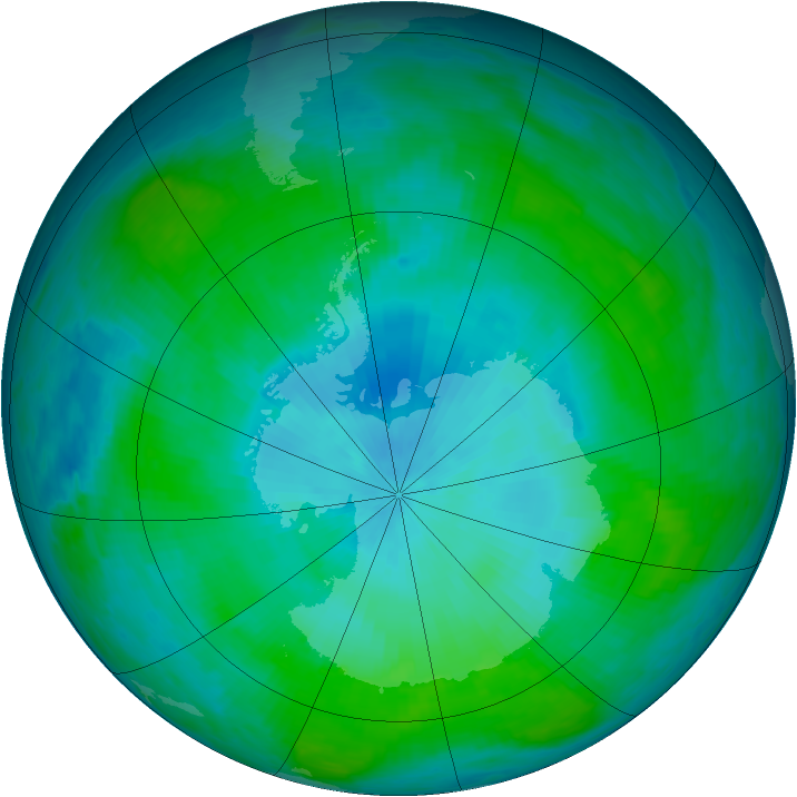 Antarctic ozone map for 13 February 1985